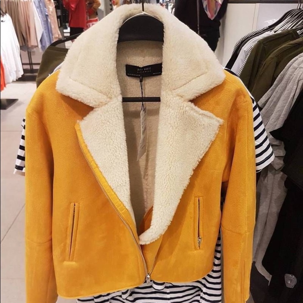ZARA sherpa suede mustard jacket